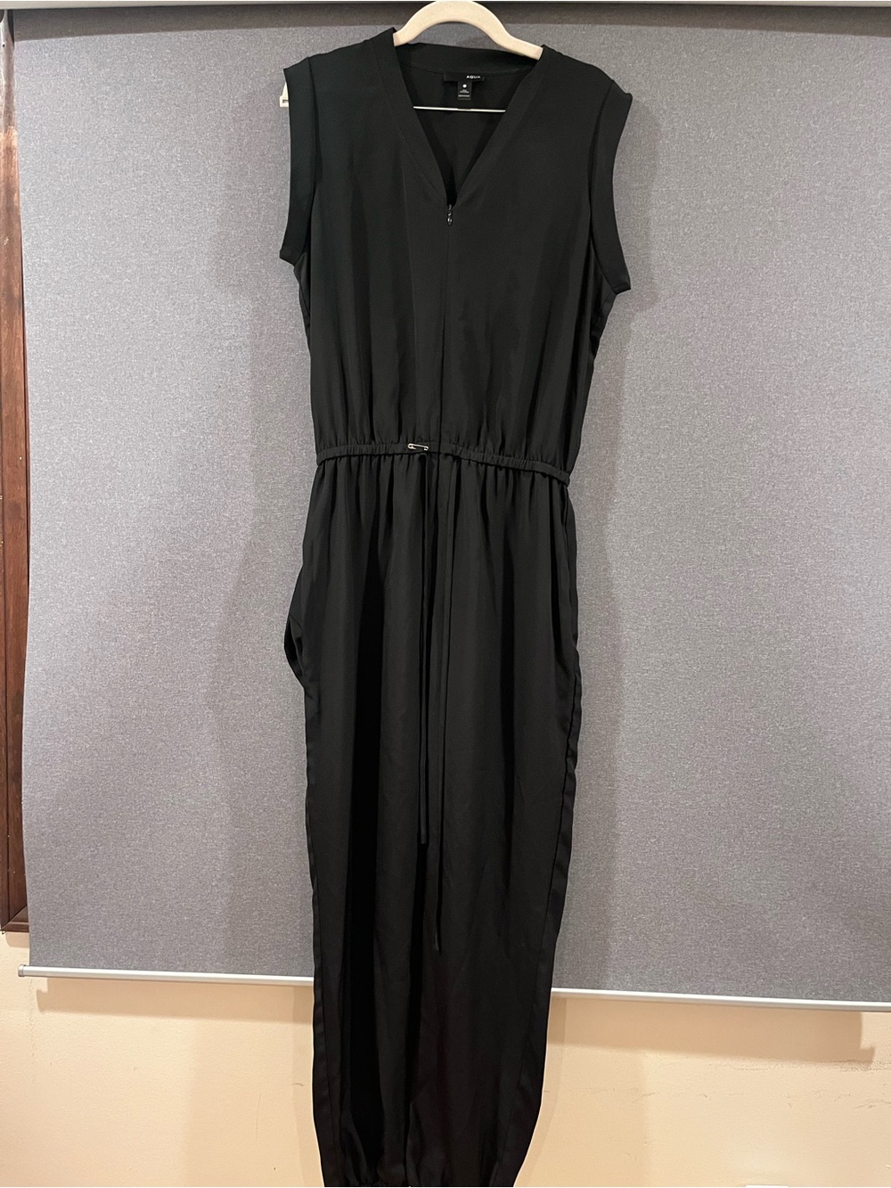 Aqua Black Sleeveless Drawstring Waist Dress